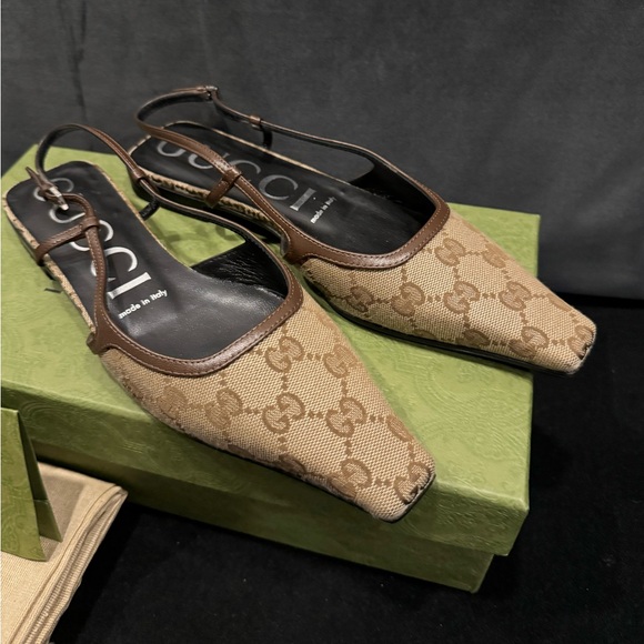 GUCCI GG leather-trimmed slingback flats size 37 - Picture 7 of 11